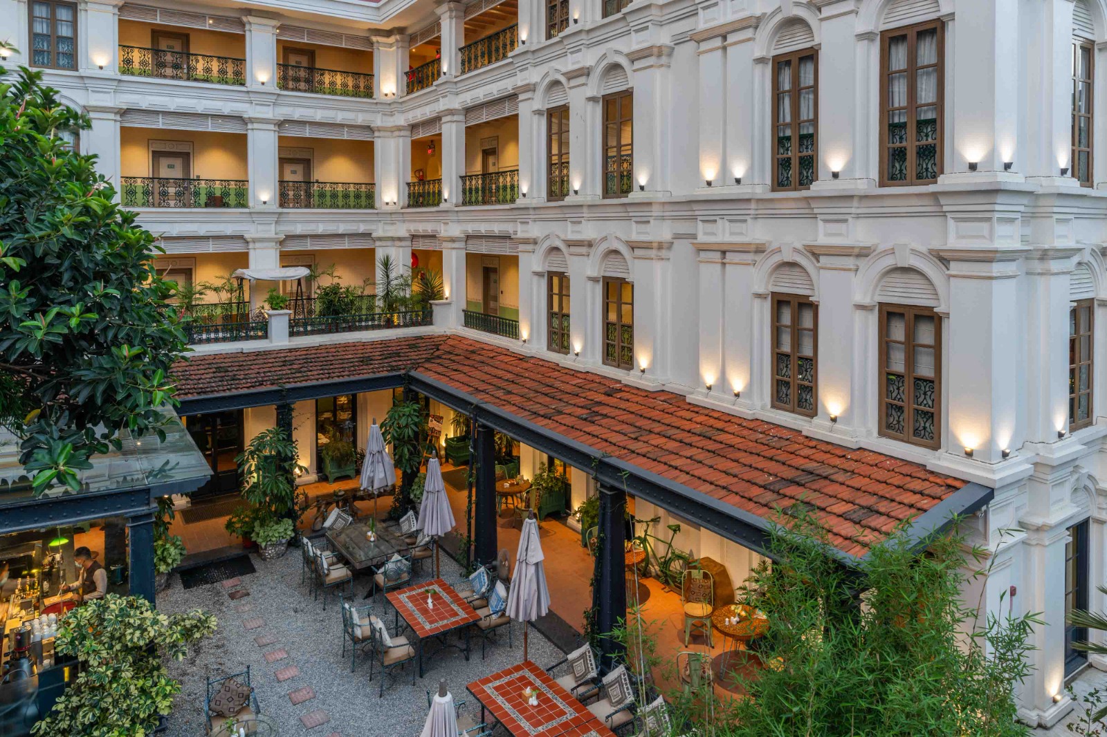 The retro garden courtyard at Nepali Ghar